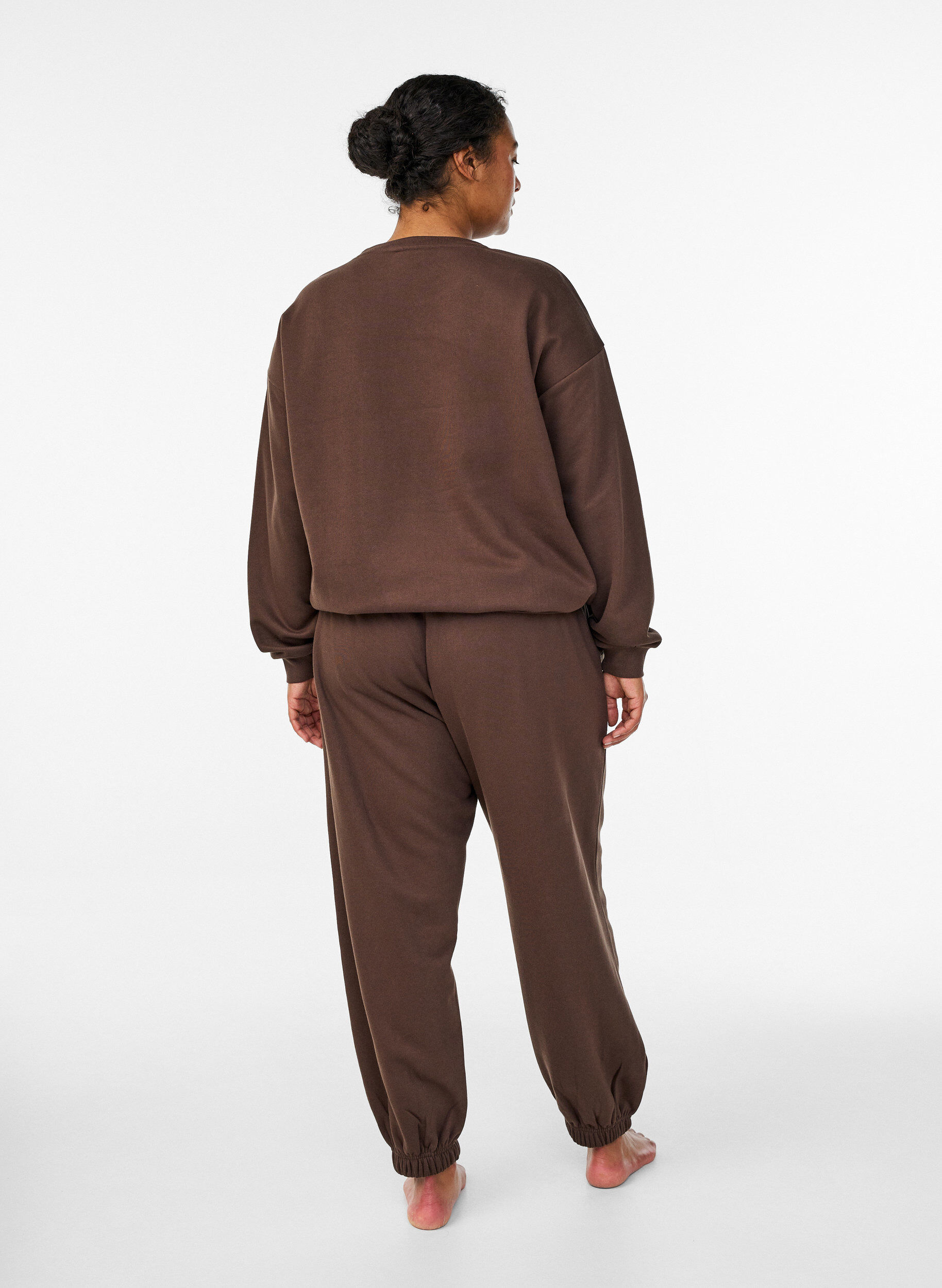 ZizziSweatpants med h&oslash;j talje og lommer, Brun, Model image number 1