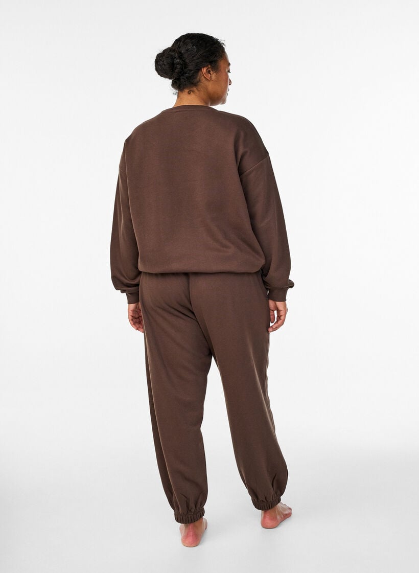 Sweatpants med h&oslash;j talje og lommer, Brun, Model image number 1