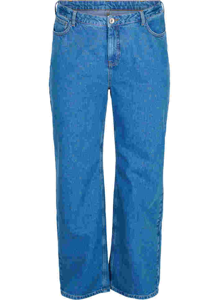 Straight jeans med høj talje, Blue denim