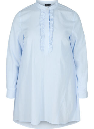 Bomulds skjorte med striber og flæser, Blue Stripe, Packshot image number 0