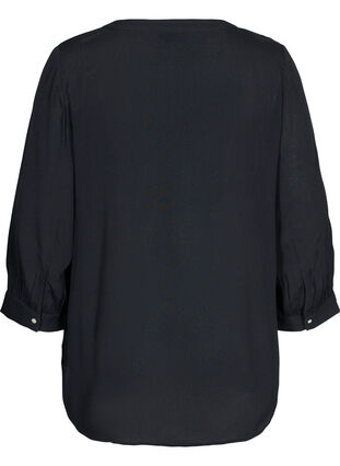 Viskose bluse med 3/4 ærmer, Black, Packshot image number 1