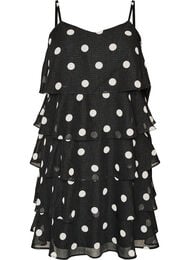Lagdelt kjole med fl&aelig;sevolanter og spaghettistropper, Sort