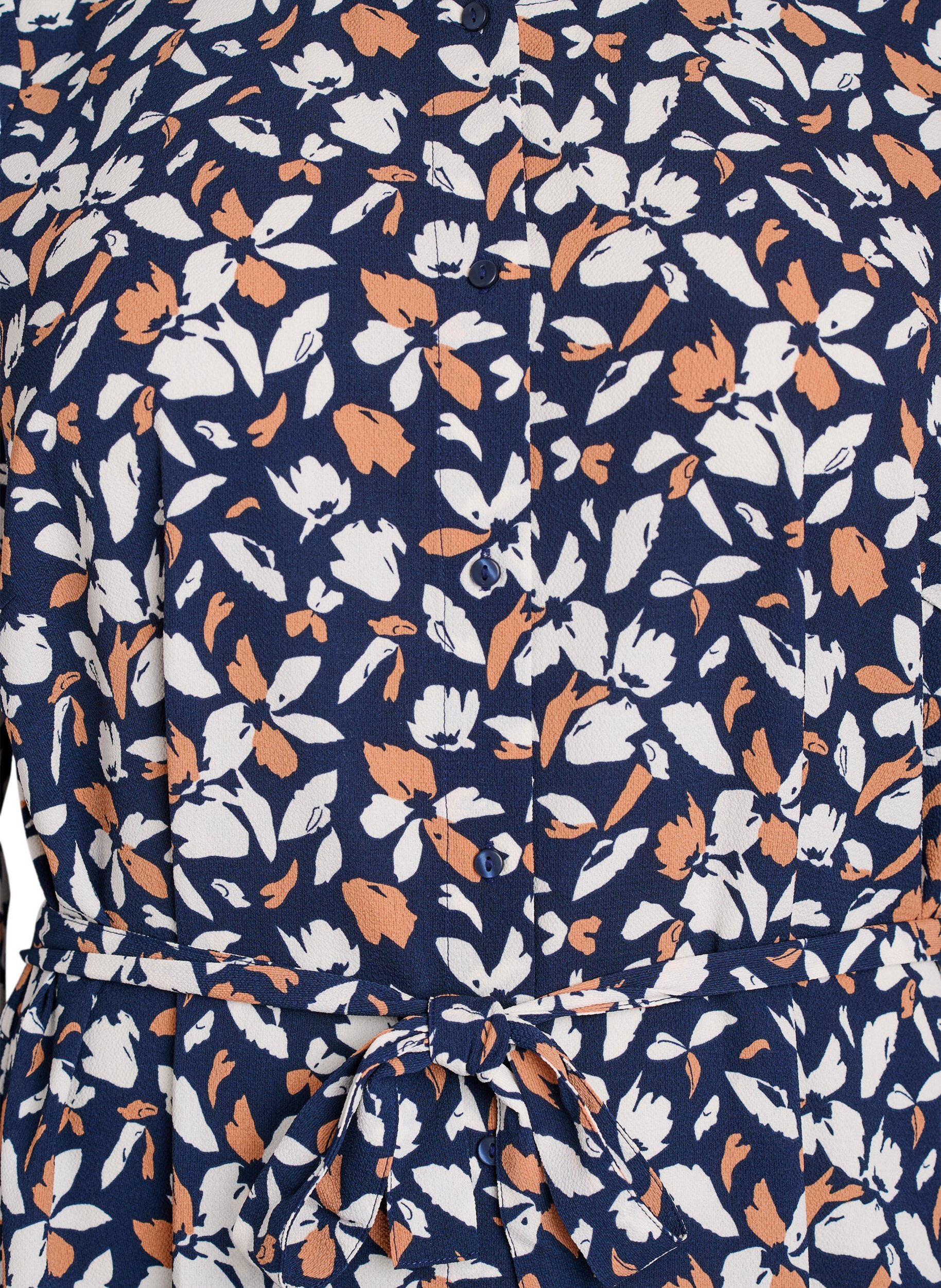 Zizzi Lang&aelig;rmet skjortekjole med bindeb&aring;nd, Bl&aring;, Packshot image number 2