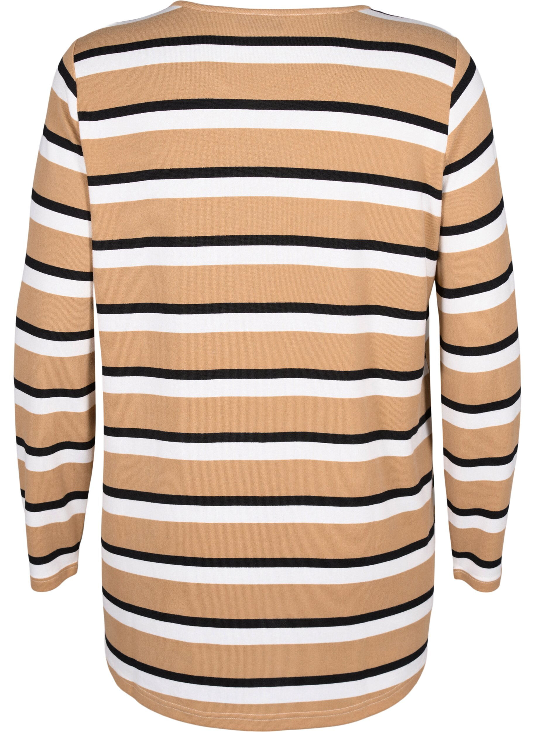 ZizziStribet bluse med lange &aelig;rmer, Sort, Packshot image number 1