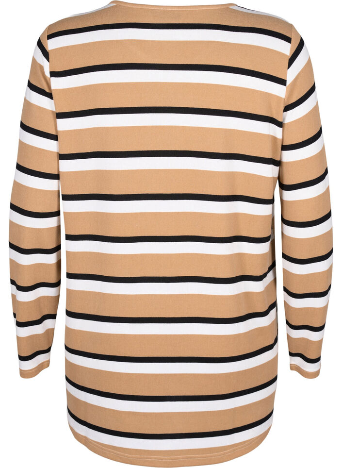 Stribet bluse med lange &aelig;rmer, Sort, Packshot image number 1