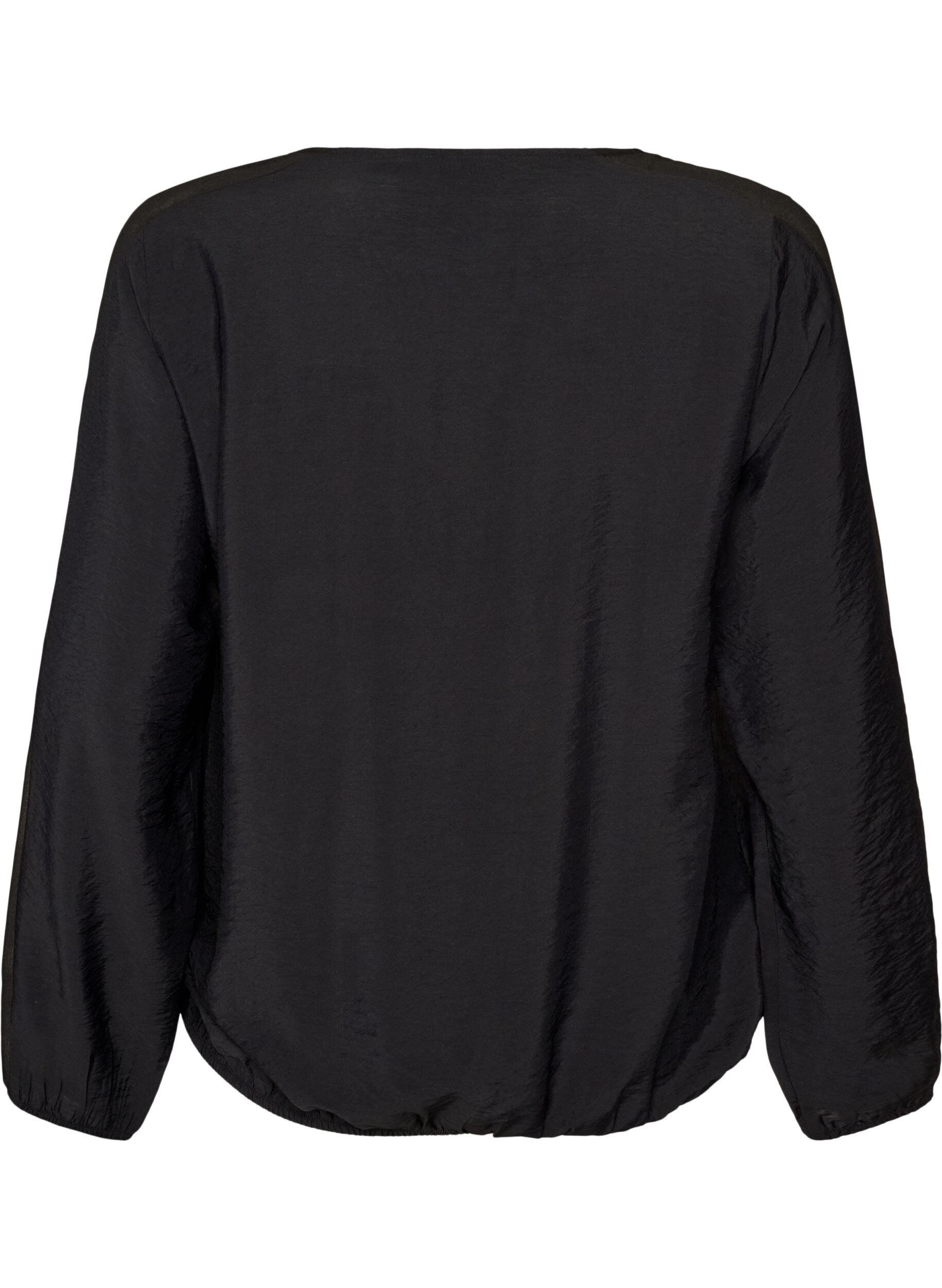 ZizziBluse med balloneffekt og chiffondetaljer, Sort, Packshot image number 1