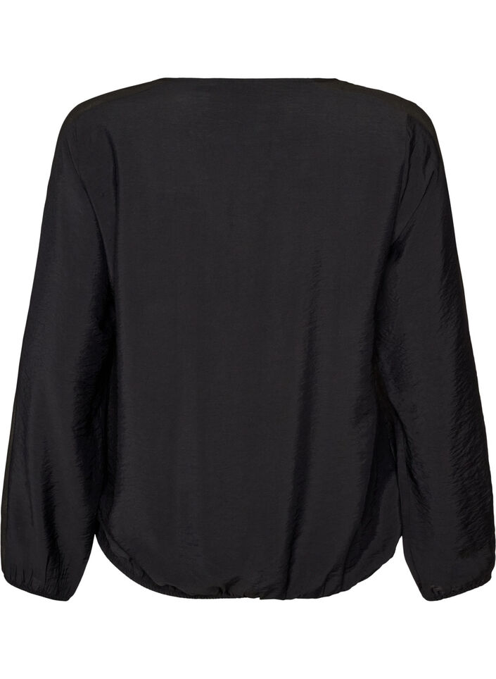 Bluse med balloneffekt og chiffondetaljer, Sort, Packshot image number 1