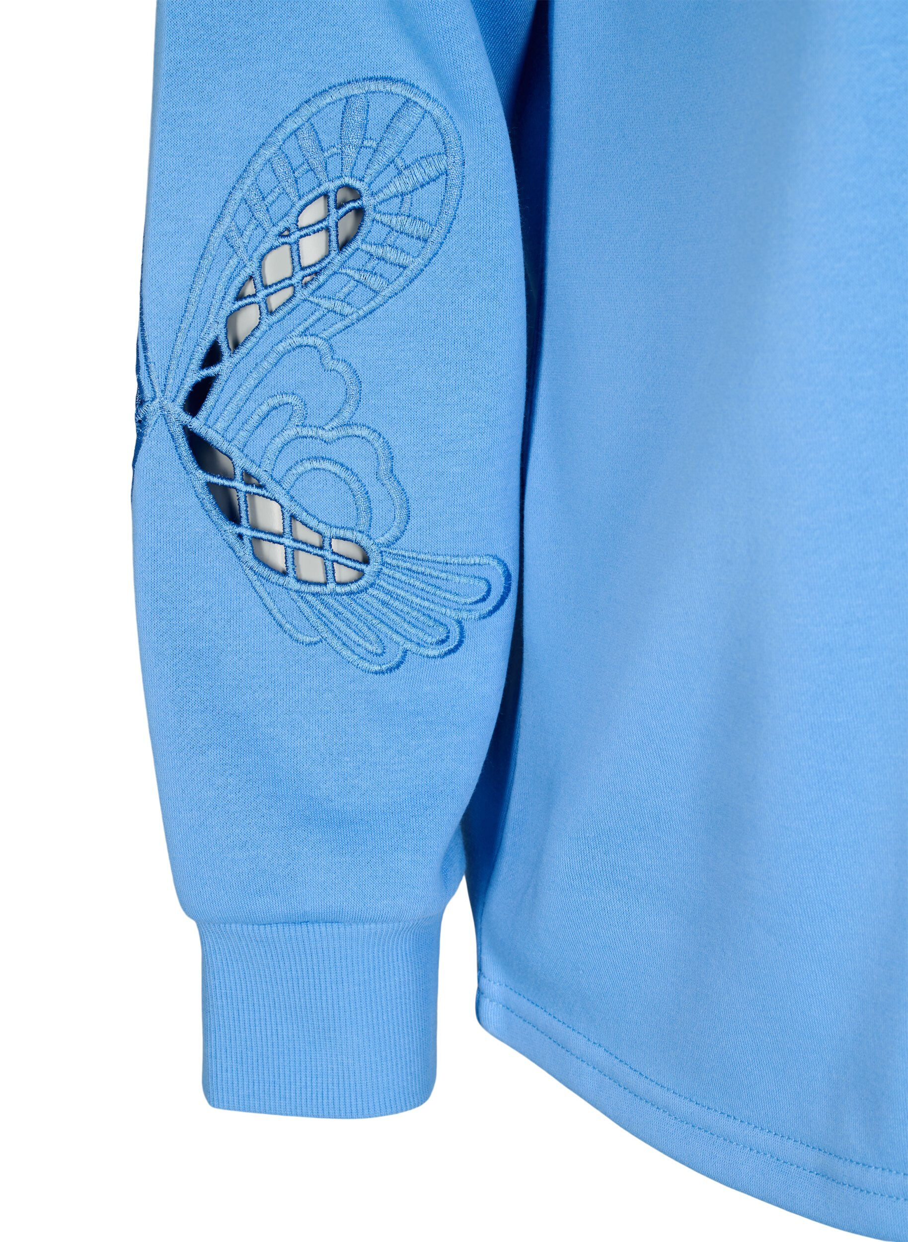 Zizzi Sweatbluse med broderede udsk&aelig;ringer, Della Robbia Blue, Packshot image number 3