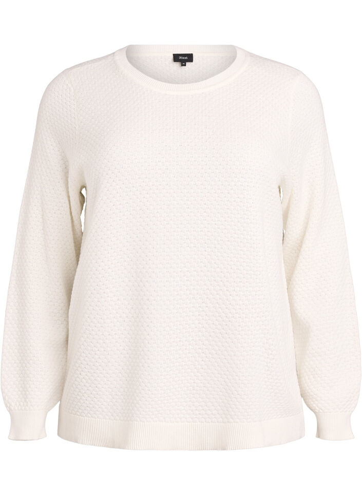 Strikbluse i bomuld med strukturmønster, Vanilla, Packshot image number 0