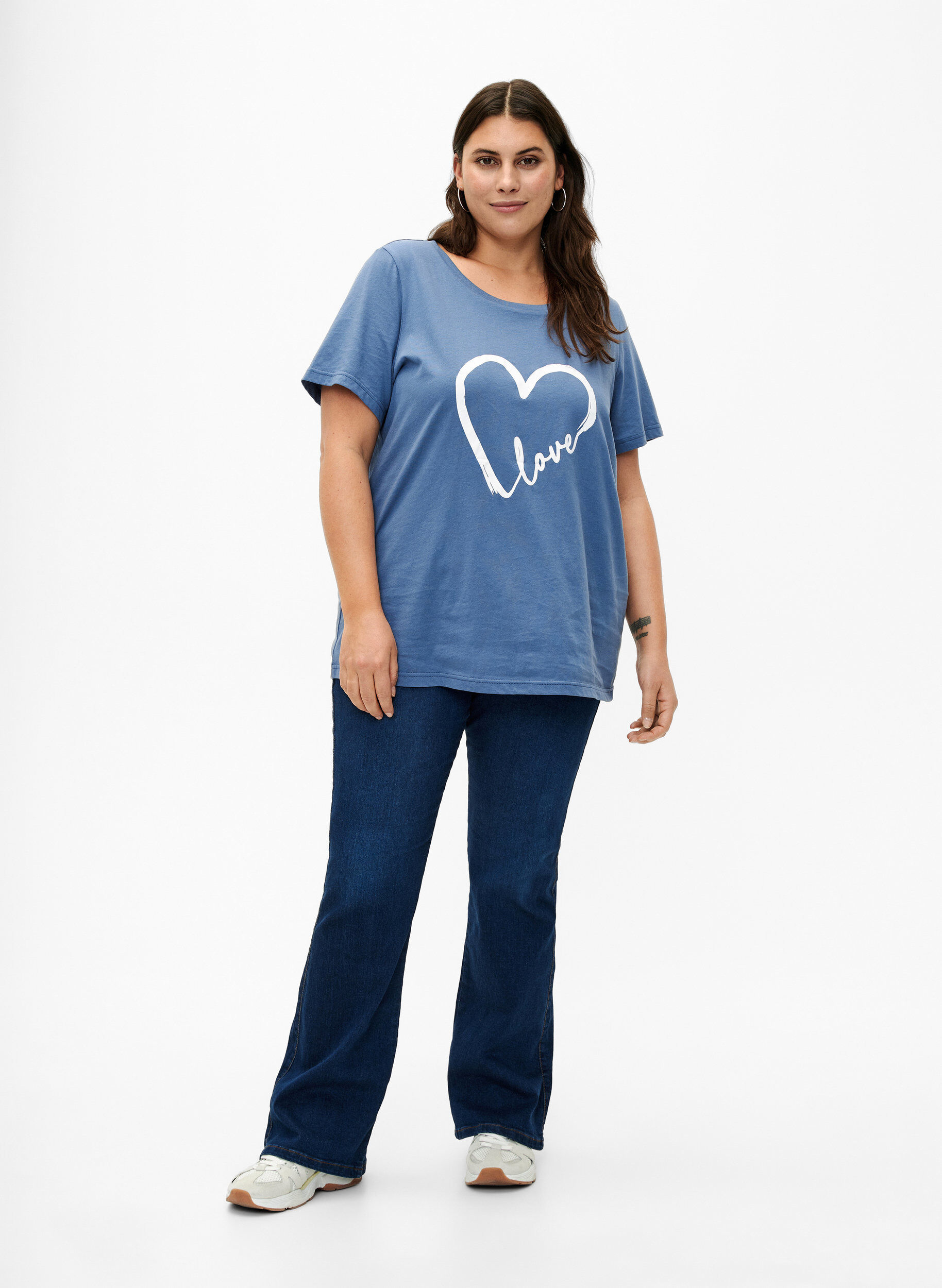 Zizzi T-shirt i bomuld med print og rund hals , Moonlight W.Heart L., Model image number 2