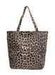 Shoppingbag i denim med leopardmønster, Brun, Packshot image number 0