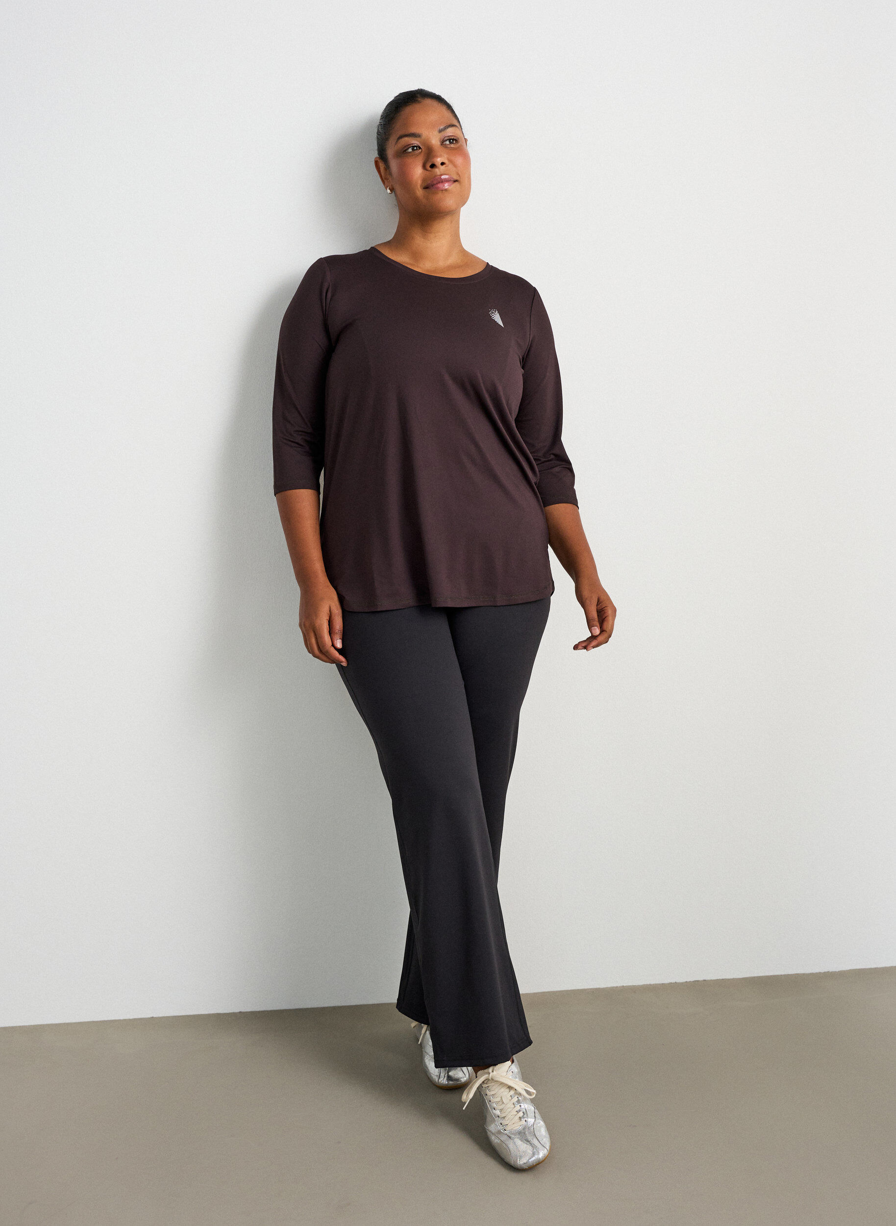 ZizziTr&aelig;ningsbluse med 3/4-&aelig;rmer, Brun, Model image number 1