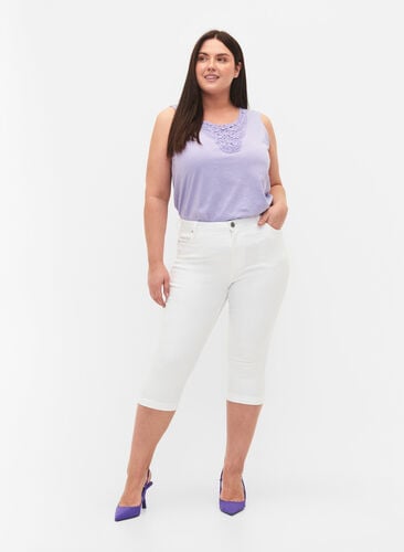 Højtaljede Amy capri jeans med super slim fit, Bright White, Model image number 0