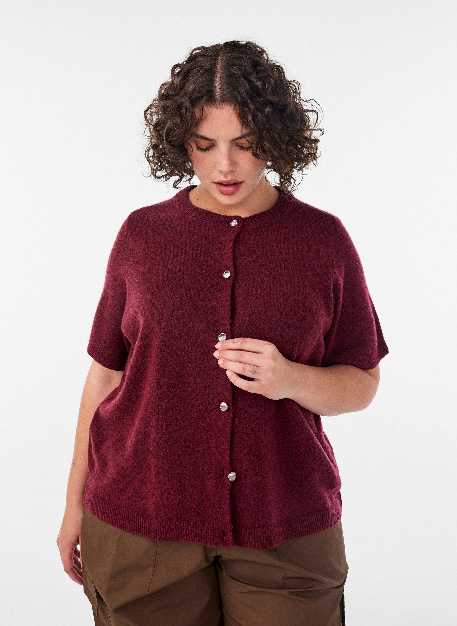 Strik cardigan med korte &aelig;rmer, R&oslash;d, Model