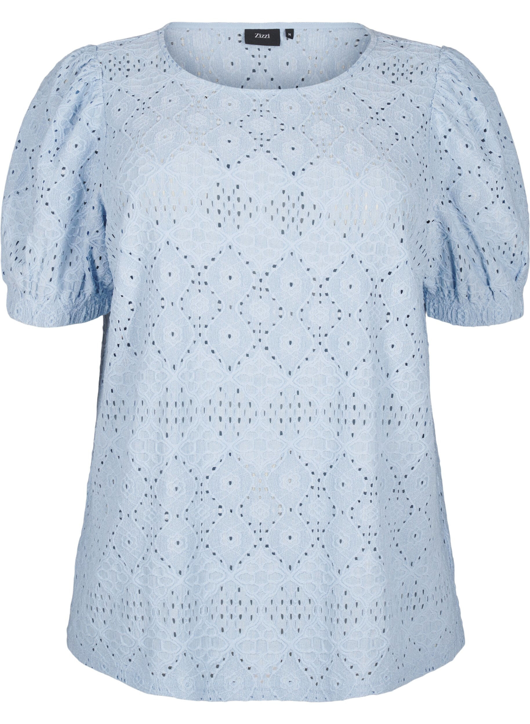 Zizzi Kort&aelig;rmet bluse med hulm&oslash;nster, Cashmere Blue, Packshot image number 0