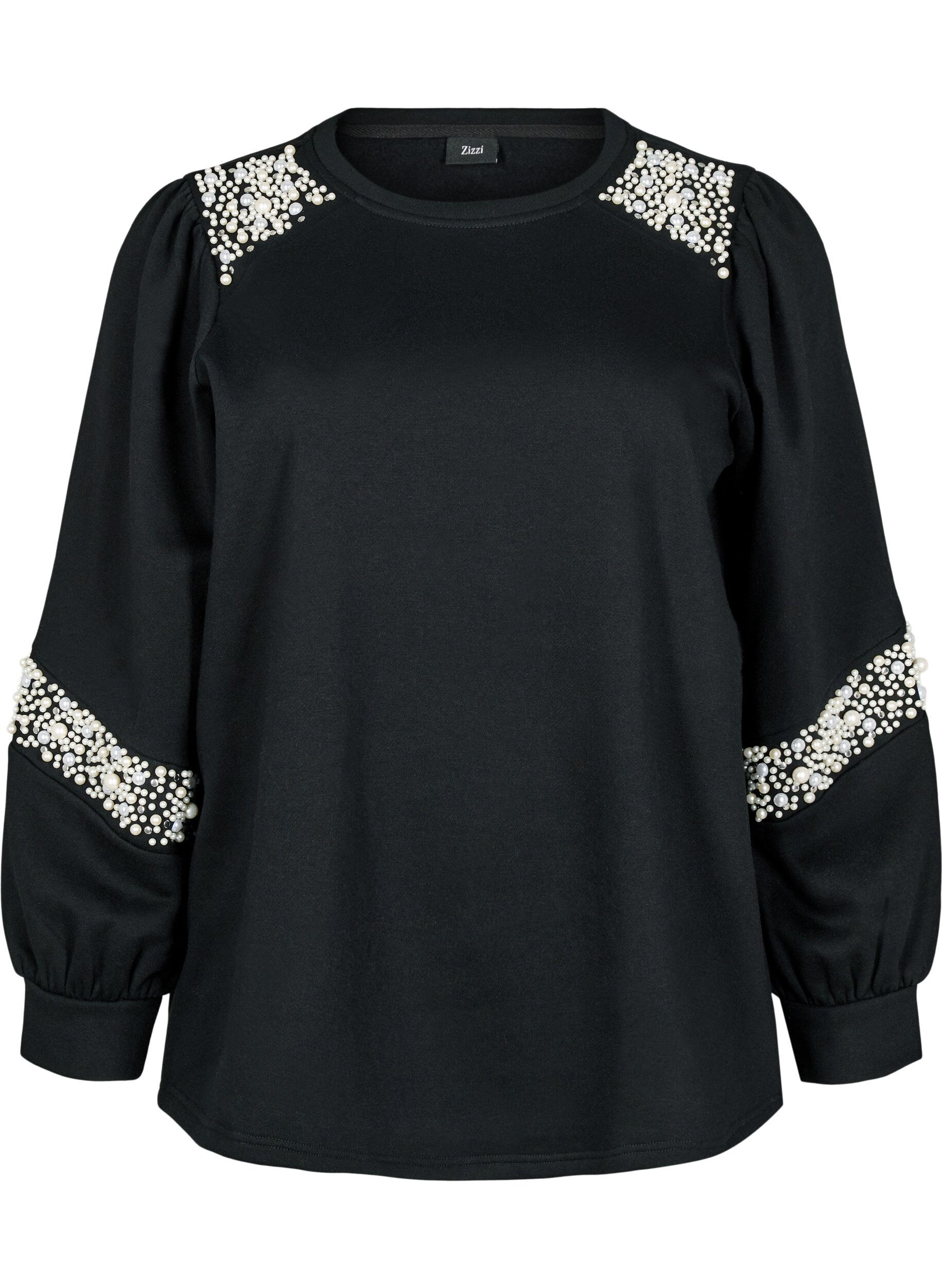 Zizzi Sweatshirt med perledetaljer, Black, Packshot image number 0