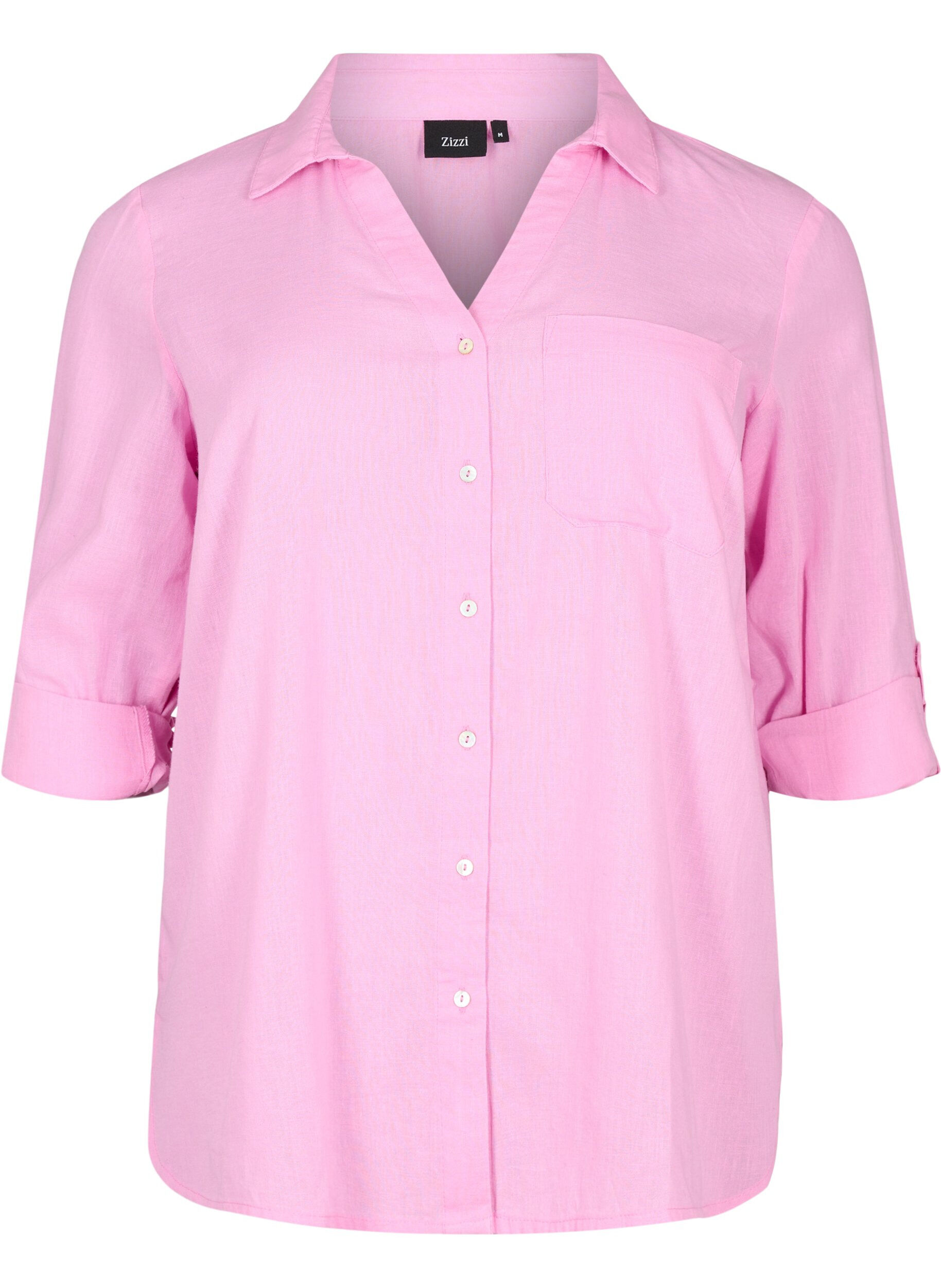 Zizzi Skjortebluse med knaplukning, Begonia Pink, Packshot image number 0