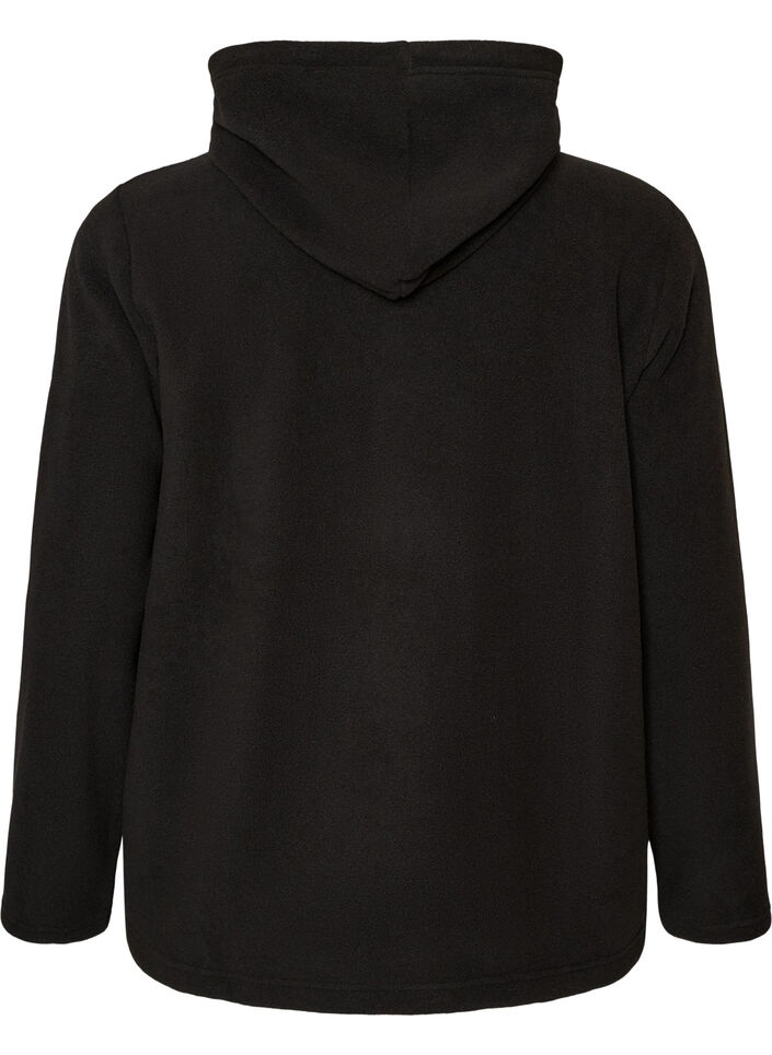 Fleecehoodie med h&oslash;j hals og broderet tekst, Sort, Packshot image number 1