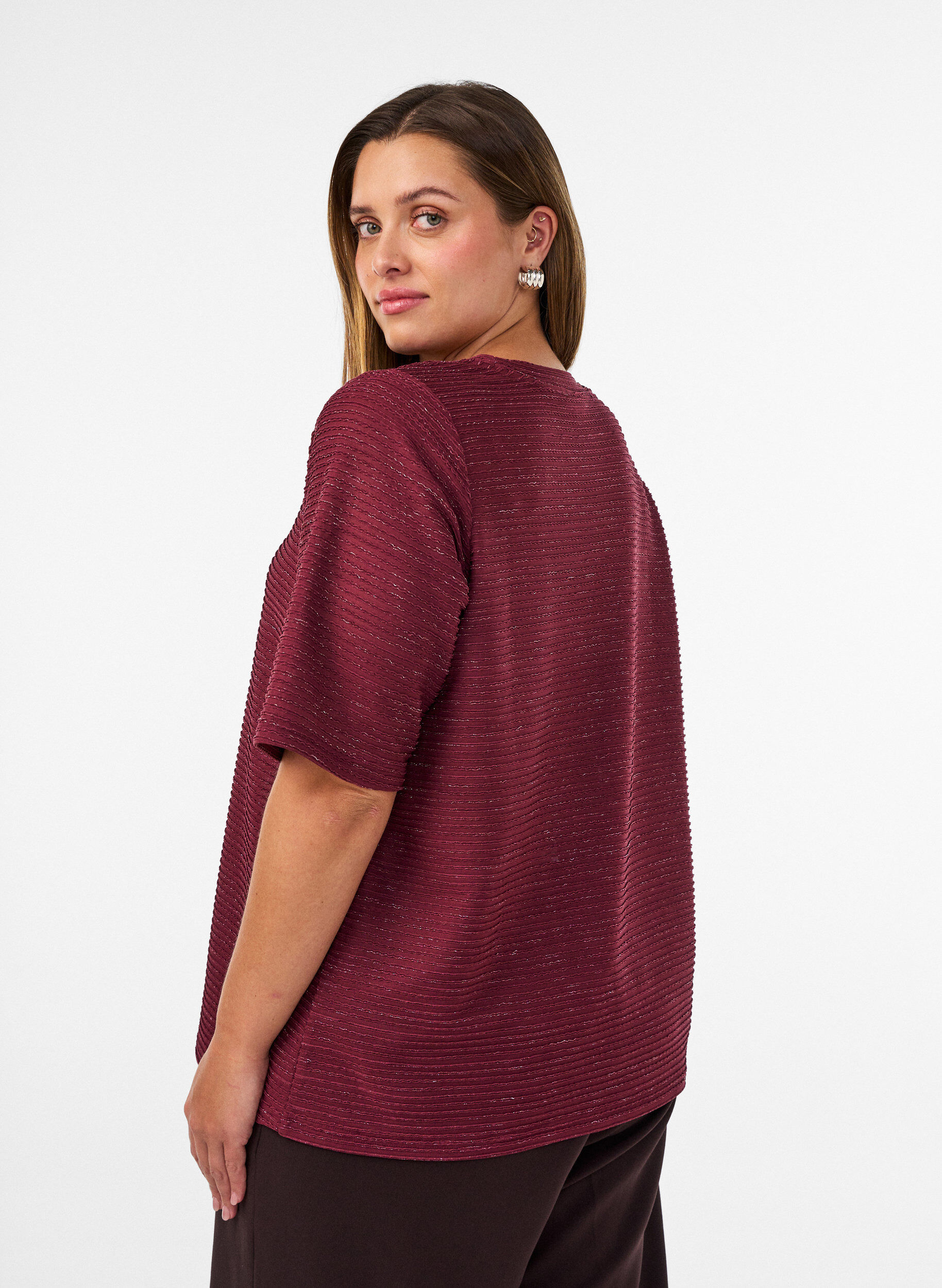 ZizziBluse med struktur og glimmer, R&oslash;d, Model image number 2