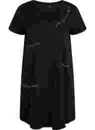 Kortærmet bomulds natkjole med print, Black Silv Foil Text