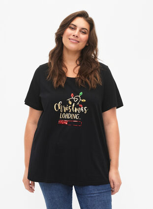 Jule t-shirt med pailletter, Black W. Loading, Model image number 0