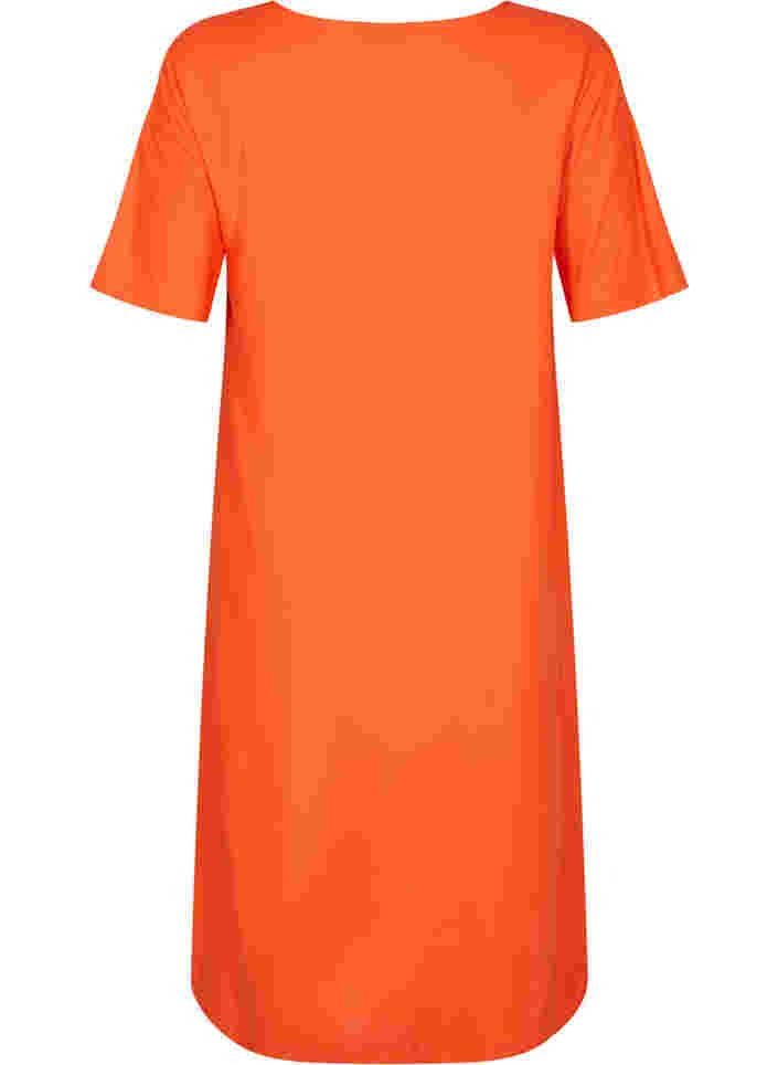 Kortærmet skjortekjole i viskose , Mandarin Red, Packshot image number 1
