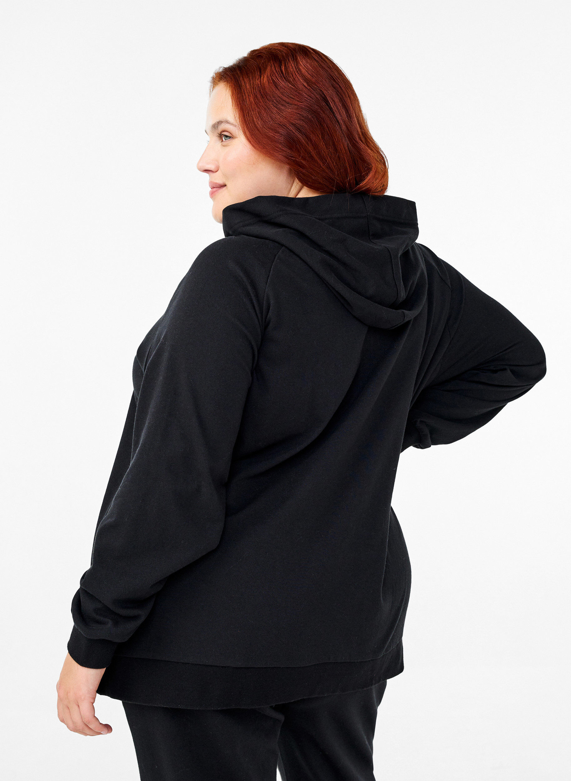 ZizziSweatcardigan med h&aelig;tte og lommer, Sort, Model image number 2