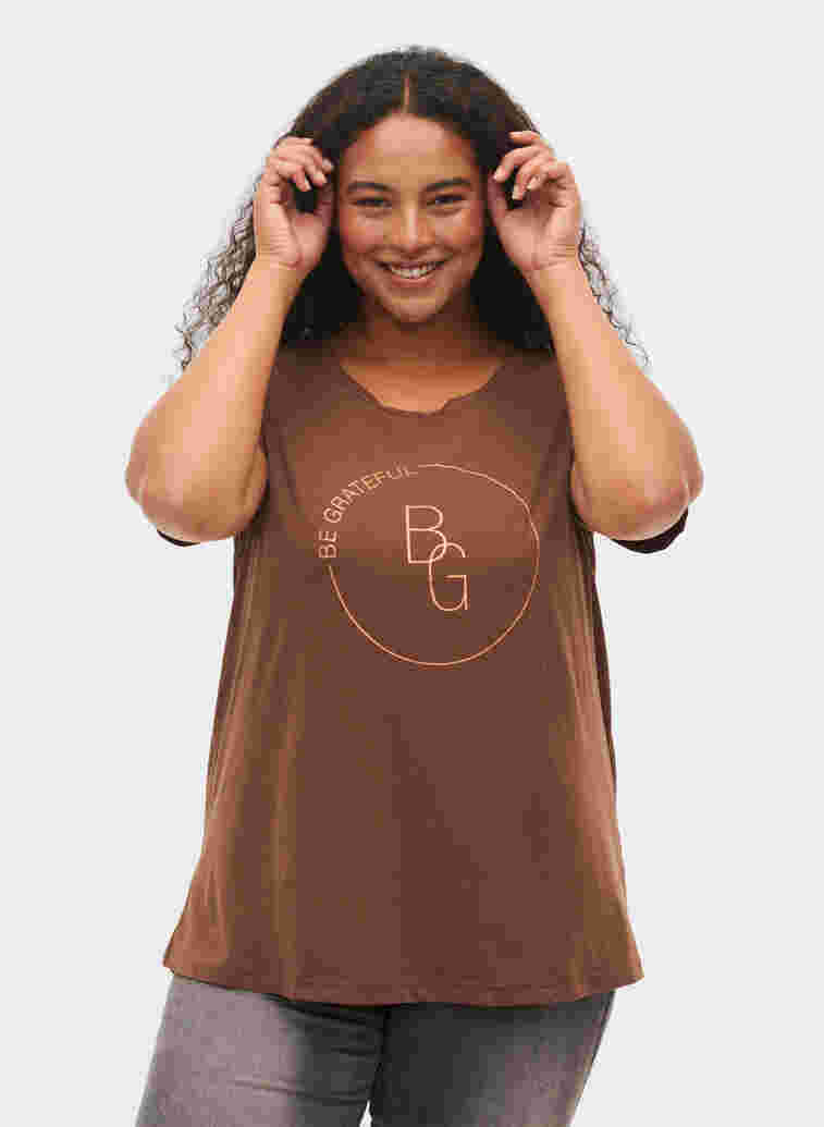 Kortærmet t-shirt med tryk, Chestnut BG, Model image number 0