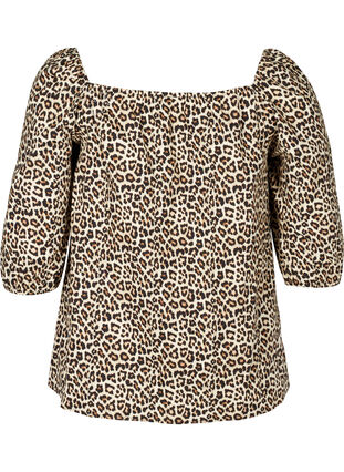Bomulds bluse med leopardprint, Oyster Grey AOP, Packshot image number 1