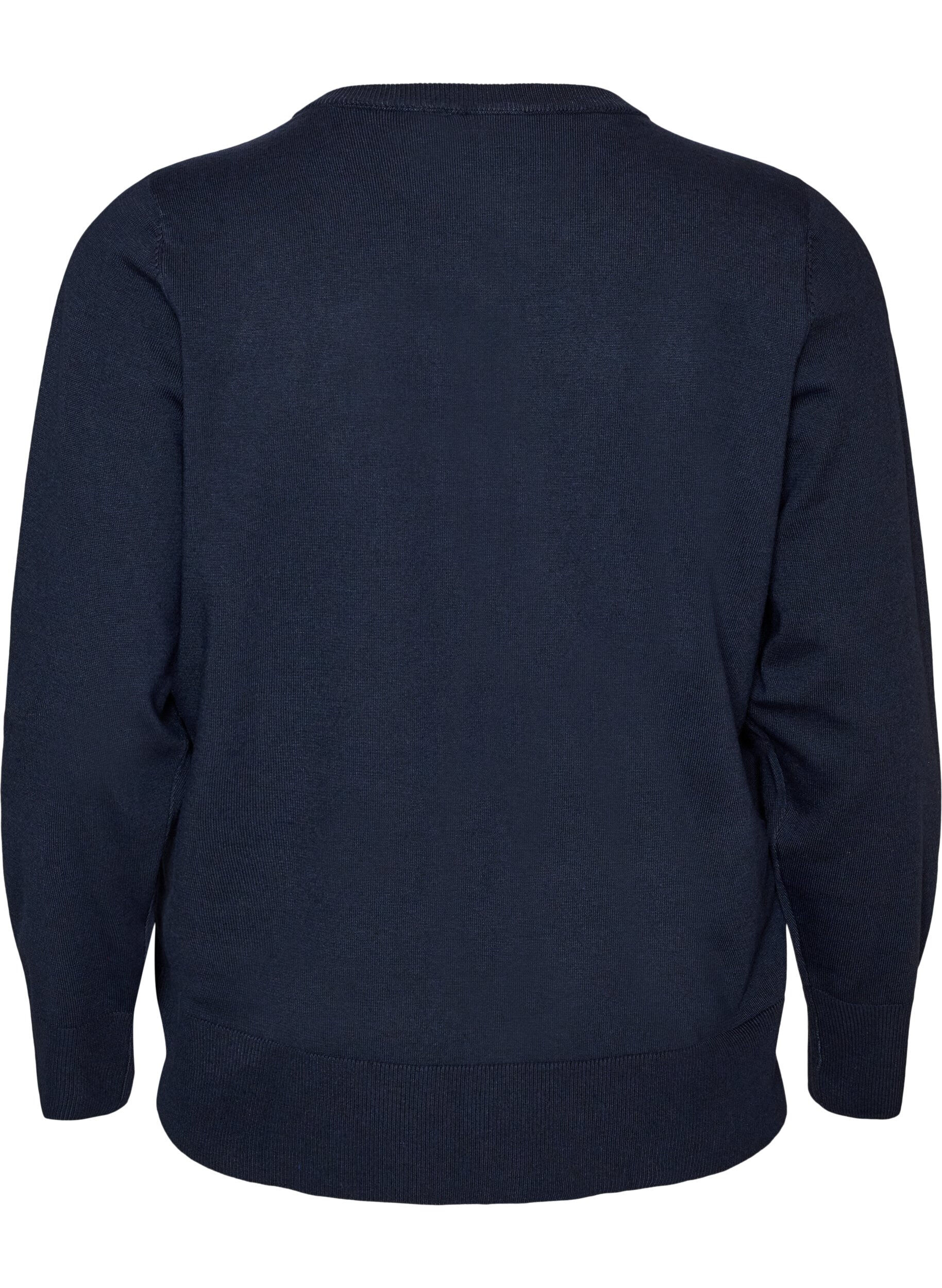 ZizziFinstrikket cardigan med rund hals, Bl&aring;, Packshot image number 1
