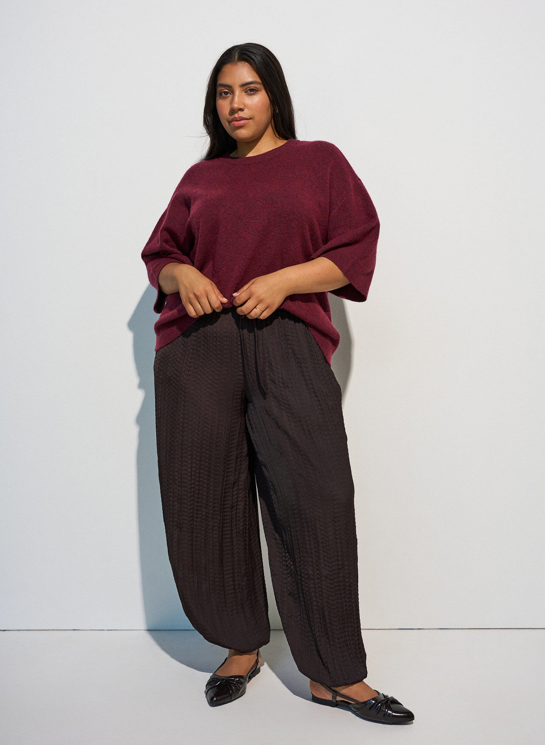 ZizziL&oslash;s strikbluse med korte &aelig;rmer, R&oslash;d, Model image number 1