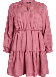 Kort kjole med vævet stribestruktur og elastisk talje, Lyserød