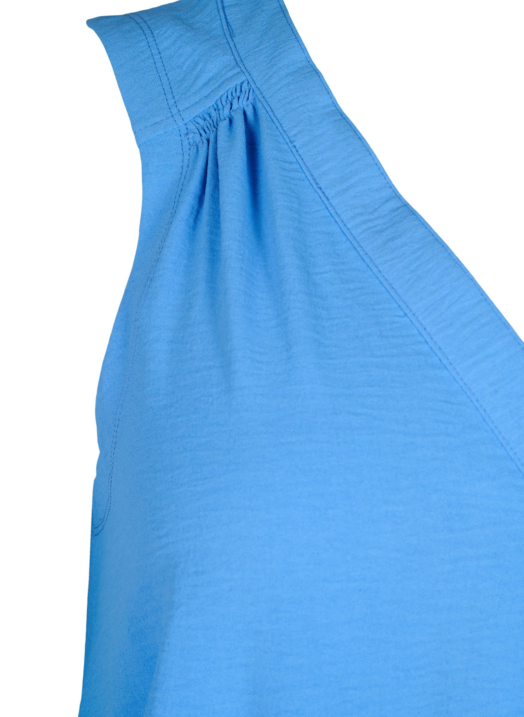 Zizzi&AElig;rmel&oslash;s top med rynkedetaljer, Bl&aring;, Packshot image number 3