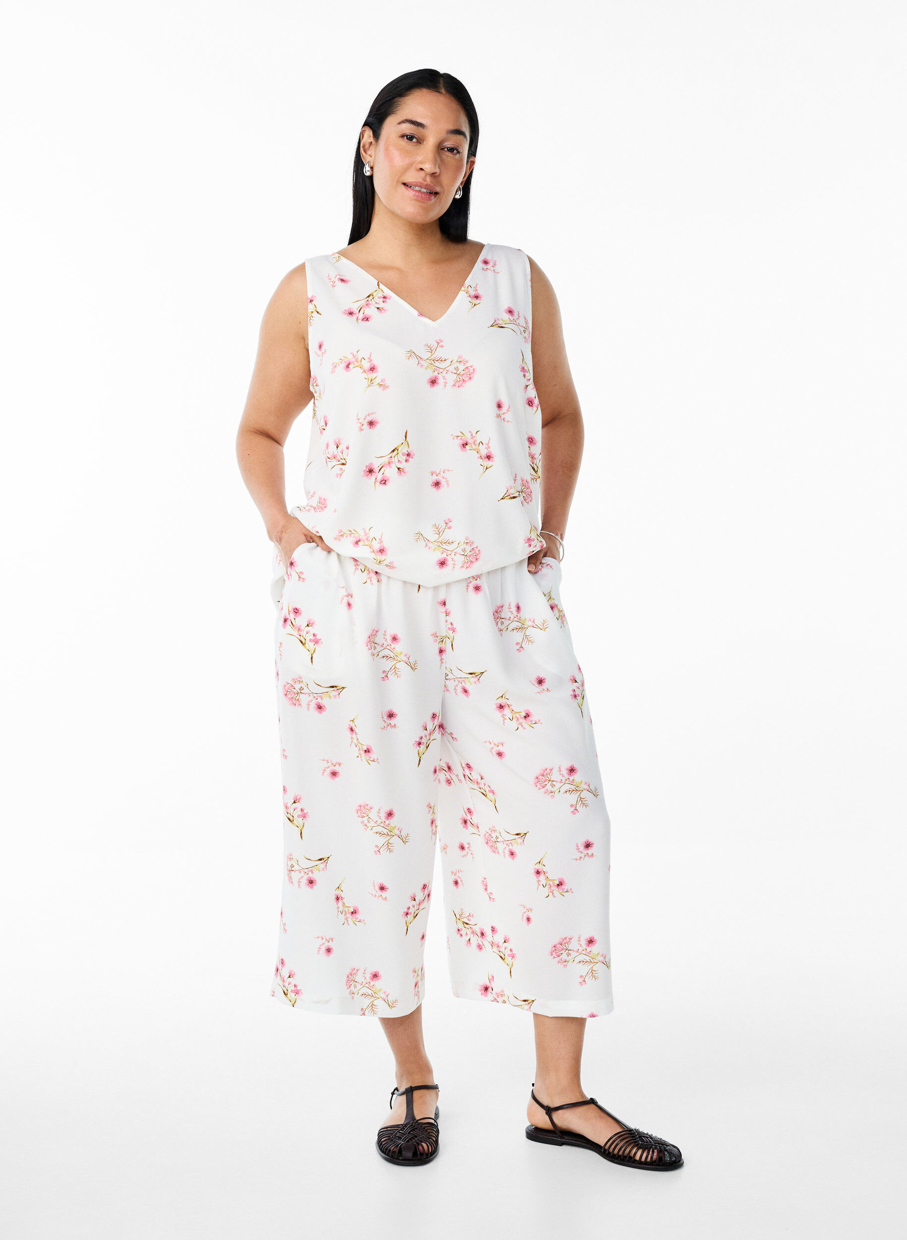 Culottebukser med print, Hvid, Model