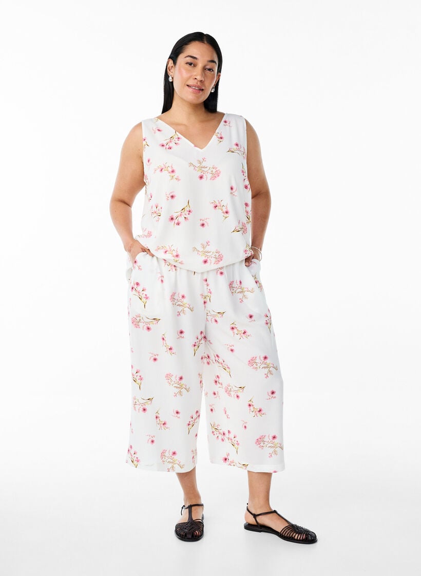 Culottebukser med print, Hvid, Model image number 0