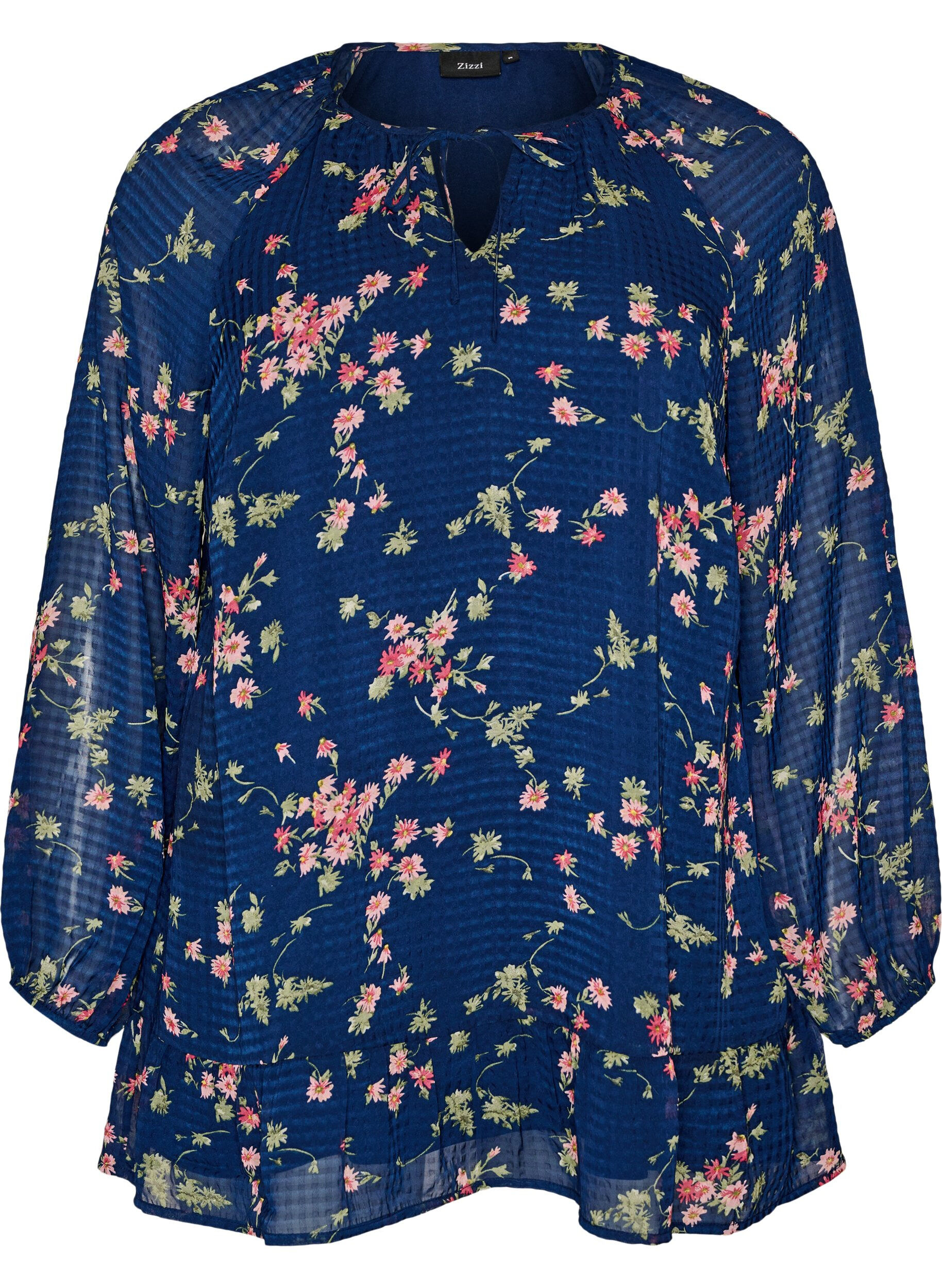ZizziTunika med blomsterprint og A-form, Bl&aring;, Packshot image number 0