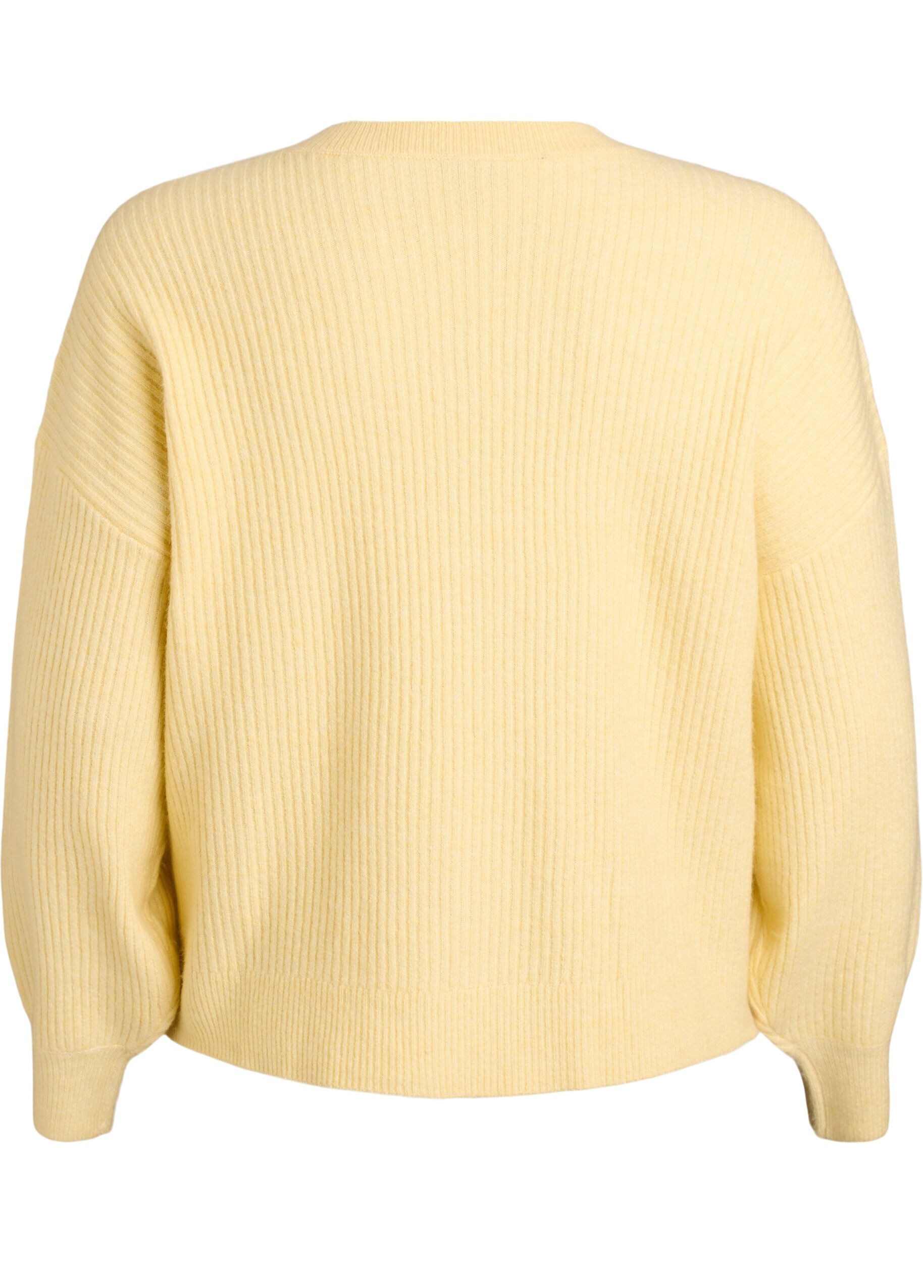 ZizziRibstrikket cardigan med knapper, Gul, Packshot image number 1