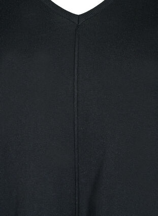 Ensfarvet strikkjole med v-udskæring, Black, Packshot image number 2
