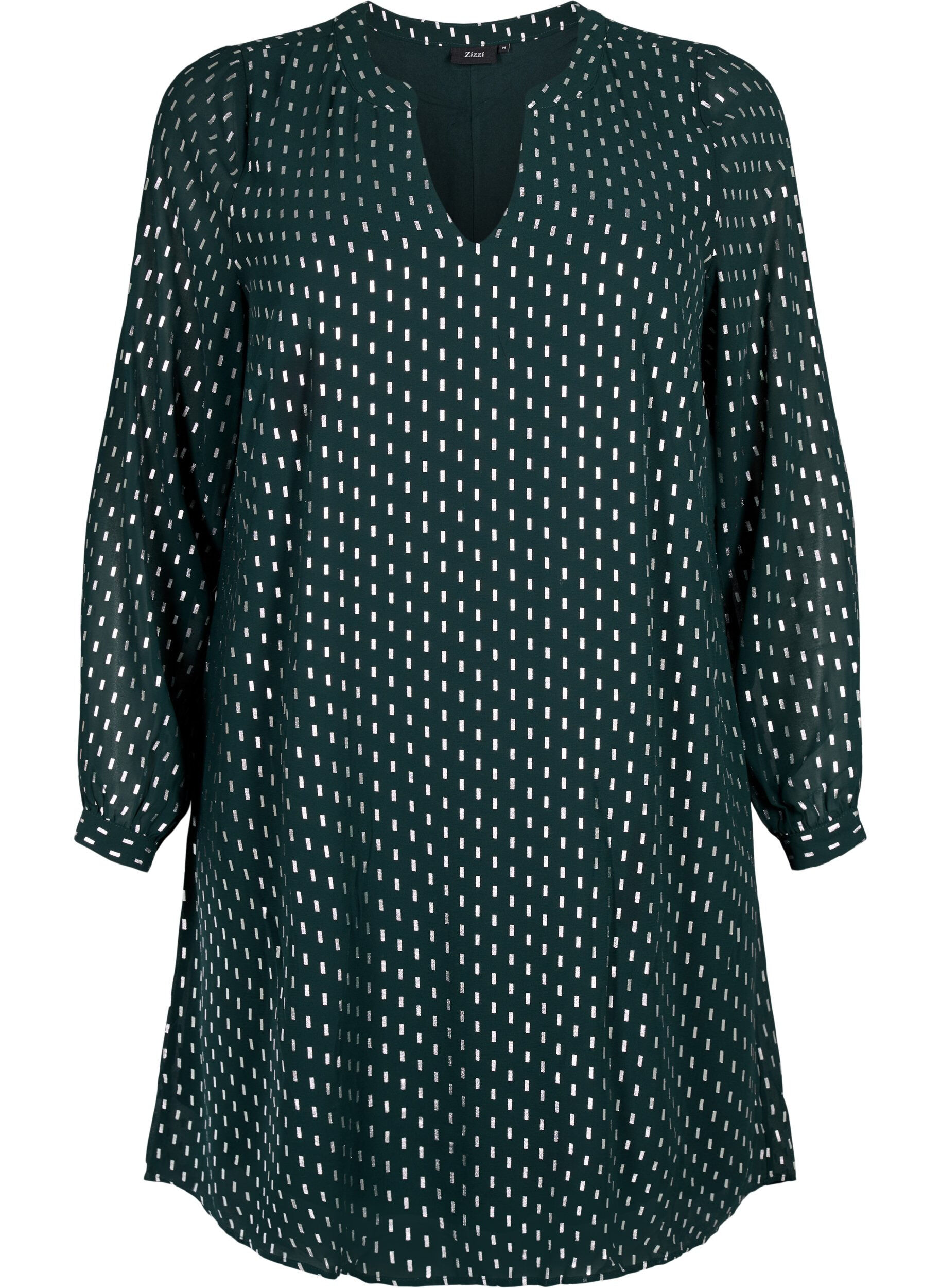 Zizzi Lang&aelig;rmet kjole med folie print, Scarab w. Silver, Packshot image number 0