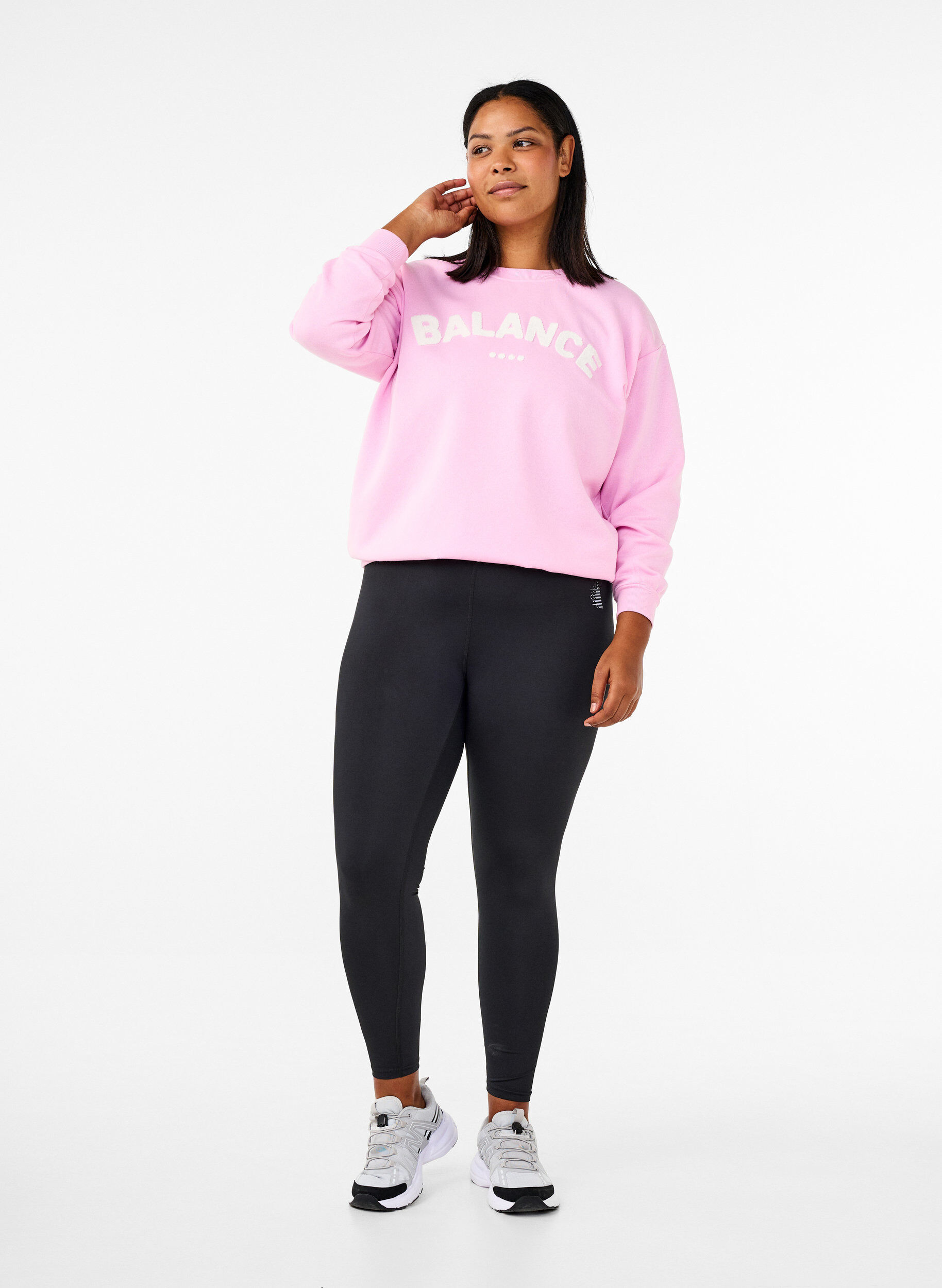 Zizzi Sweatshirt med tekst i frott&eacute;, Lyser&oslash;d, Model image number 1
