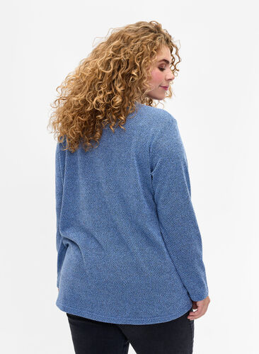 Meleret bluse med rund hals og lange ærmer, Blue Bonnet, Model image number 1