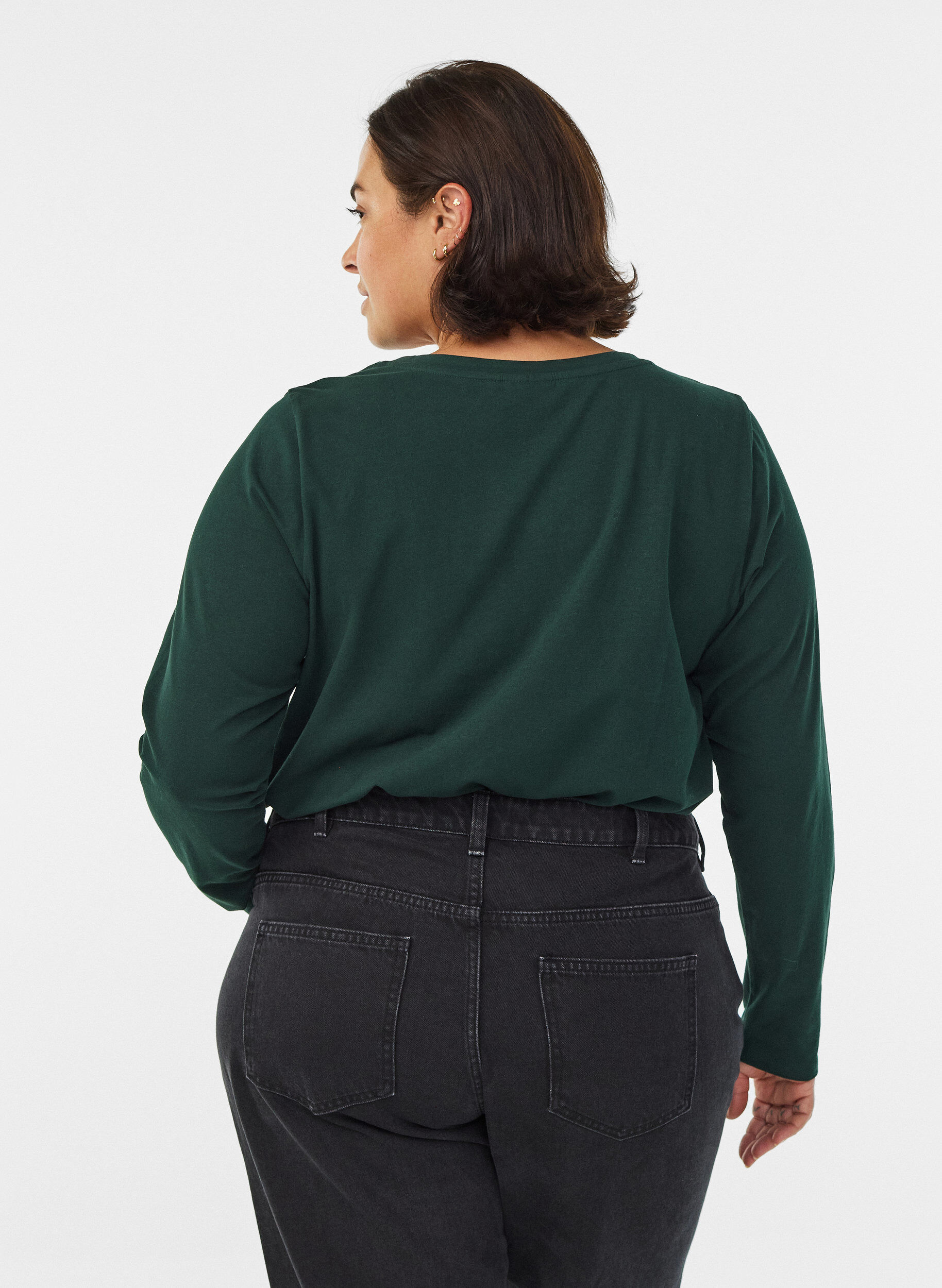 Zizzi Basis jerseybluse med lange &aelig;rmer, Gr&oslash;n, Model image number 2