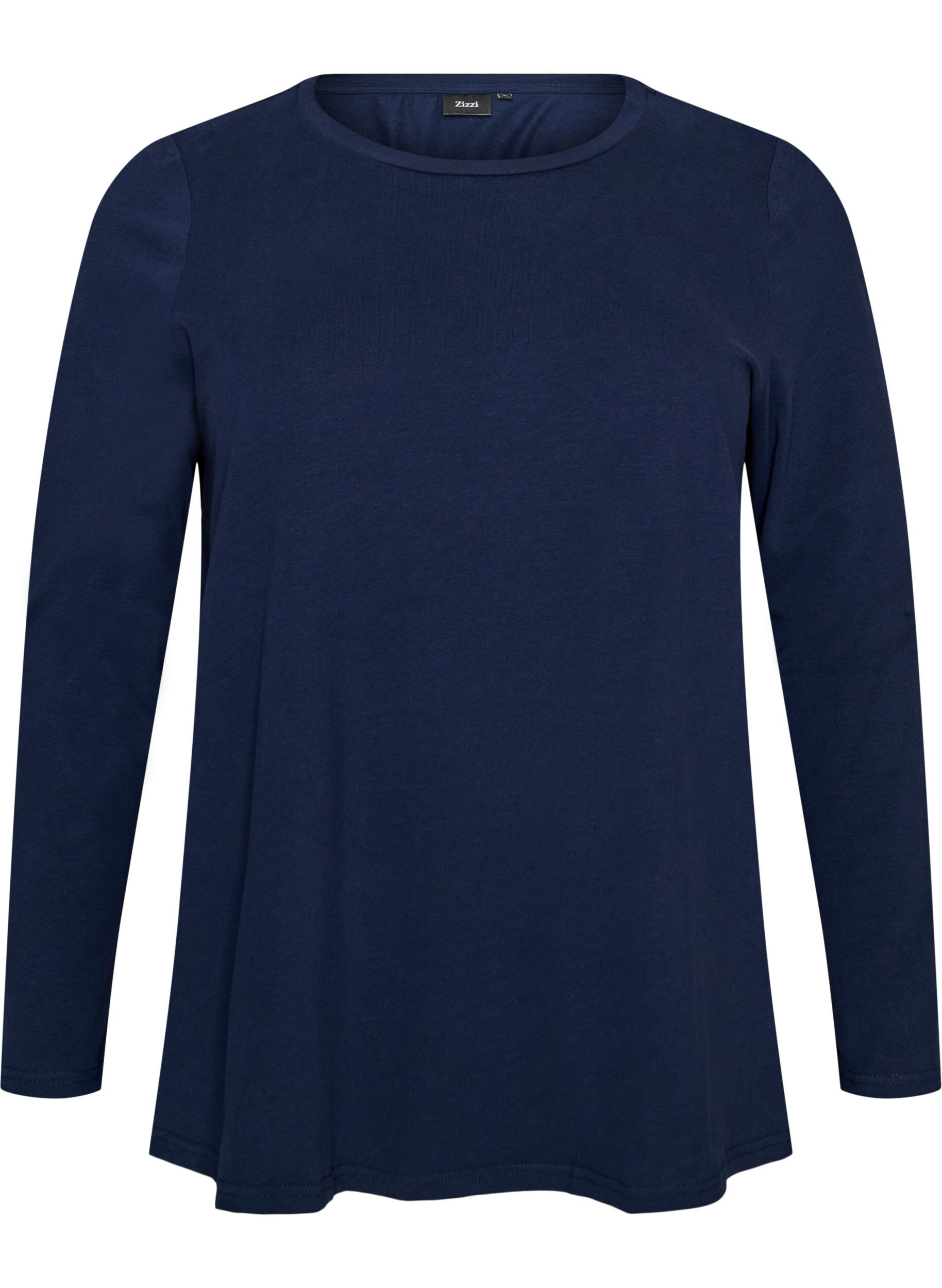 ZizziBasis jerseybluse med lange &aelig;rmer, Bl&aring;, Packshot image number 0