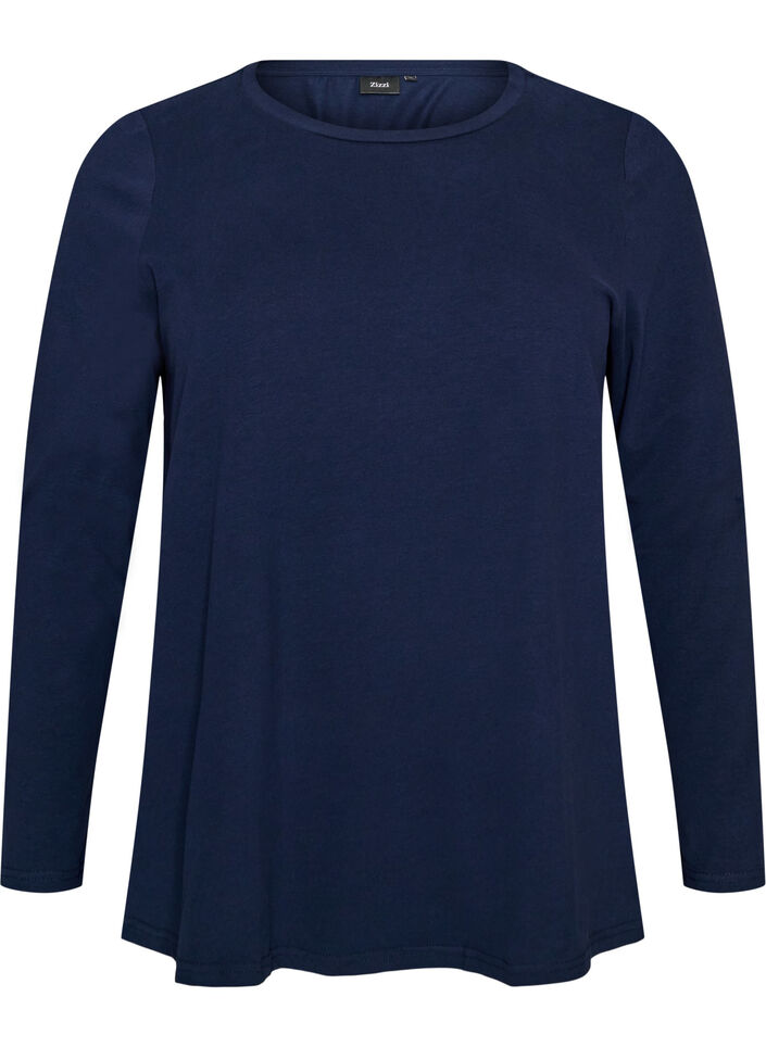 Basis jerseybluse med lange &aelig;rmer, Bl&aring;, Packshot image number 0