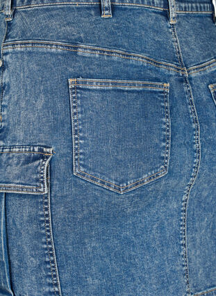 Tætsiddende denim nederdel med cargolomme , Blue Denim, Packshot image number 3
