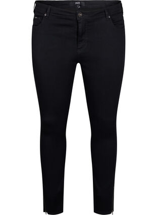 Cropped Amy jeans med lynlås, Black denim, Packshot image number 0