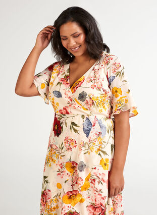 Kortærmet kjole med blomsterprint, AOP FLOWER, Model image number 2
