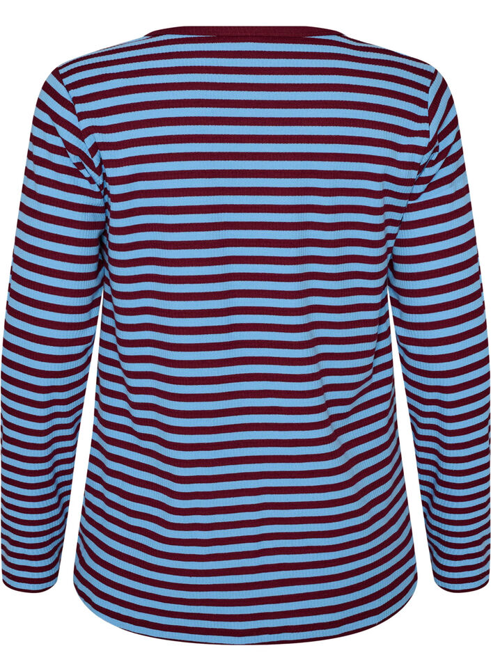 Stribet bluse med lange &aelig;rmer, Bl&aring;, Packshot image number 1