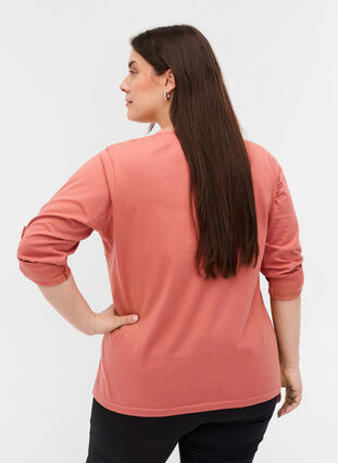 Bomulds bluse med lynlås detalje, Canyon Rose, Model image number 1
