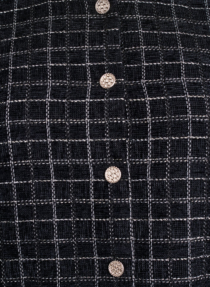 Kort bouclé blazer med tern og rund hals, Sort, Packshot image number 2